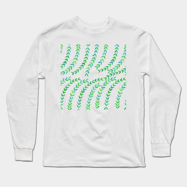 Watercolor Vines - Green & Blue Long Sleeve T-Shirt by monitdesign